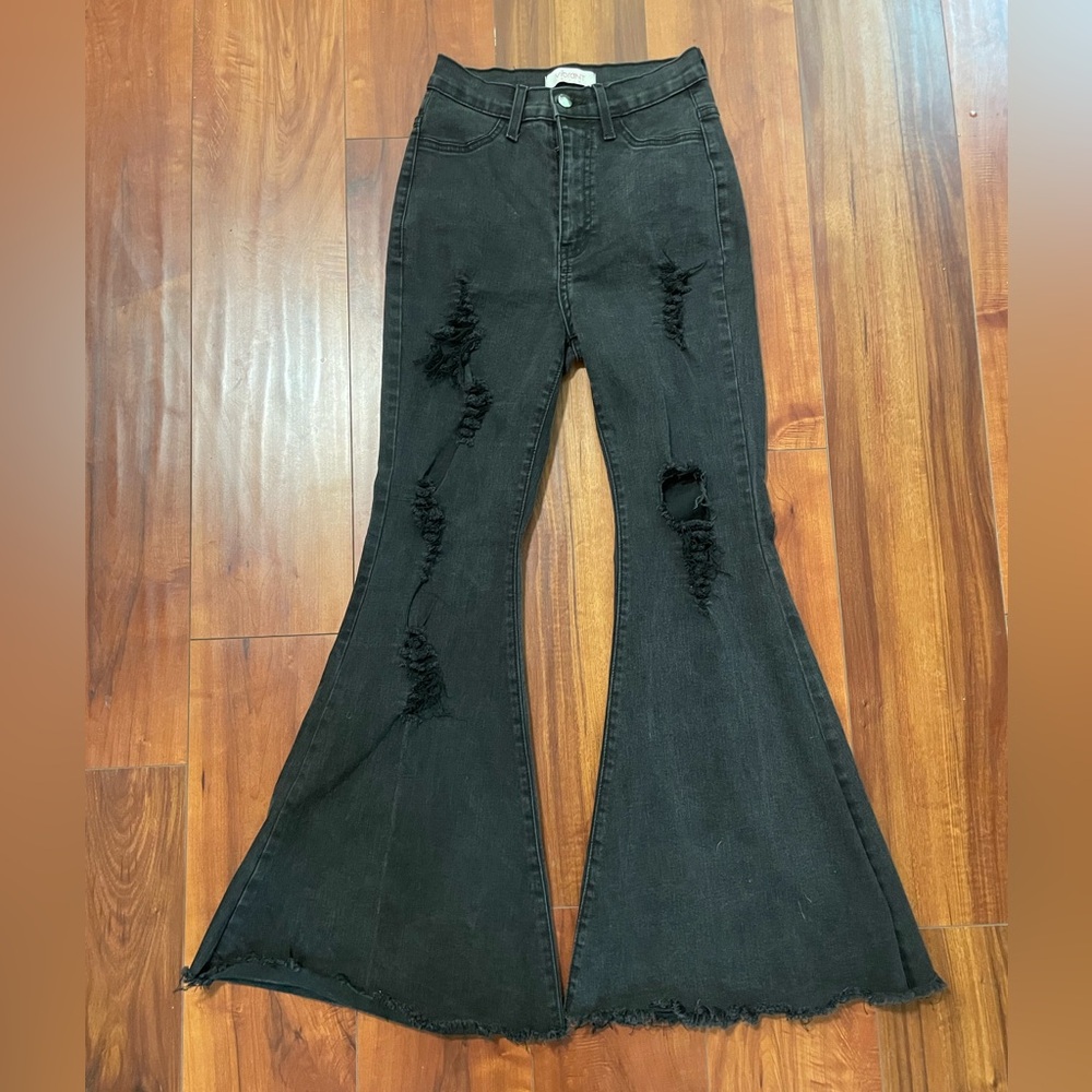 Vibrant Black Flare Wide Leg Jeans